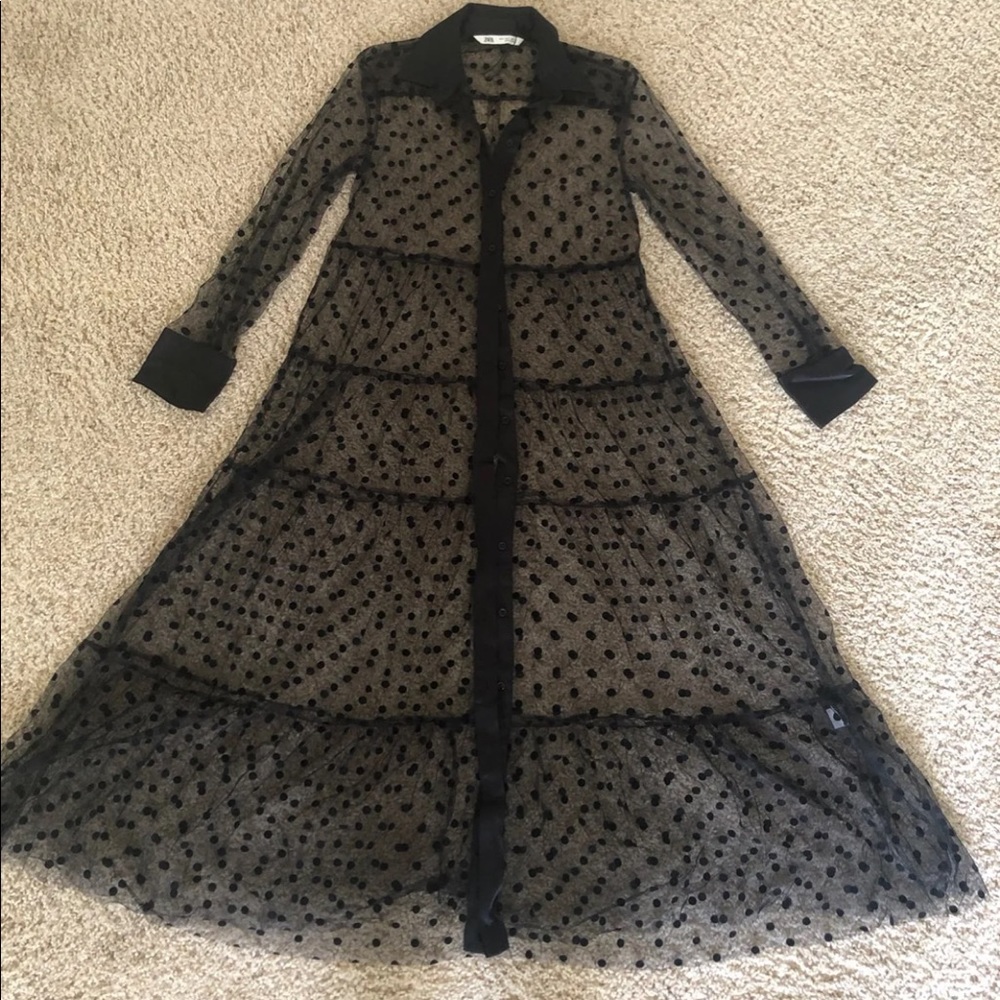 ZARA black tulle polka dot dress